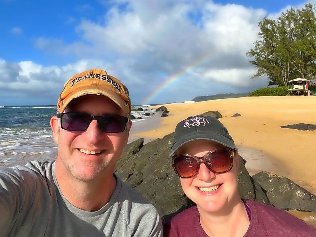 Kawailoa Beach with a rainbow in the background
