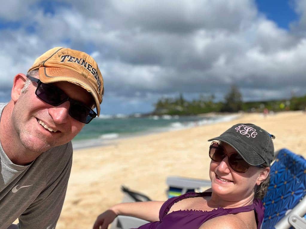 Ross & Zuzu on the beach in Hawaii
