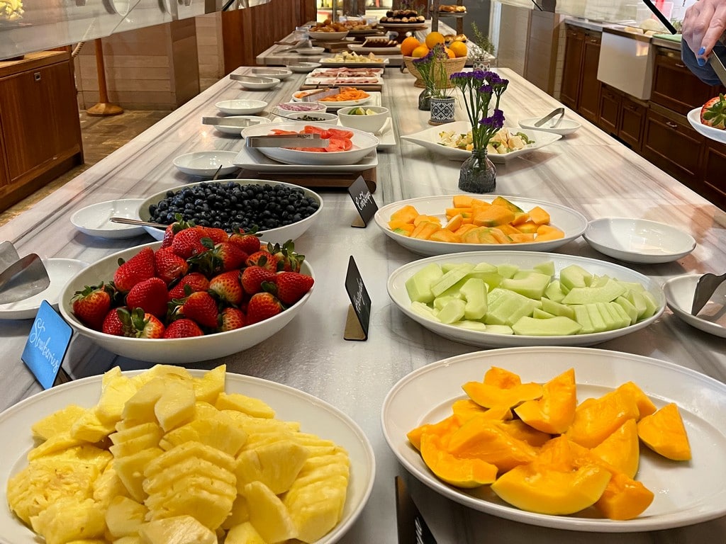 wide selection of colorful fresh fruit on the andaz maui breakfast buffet