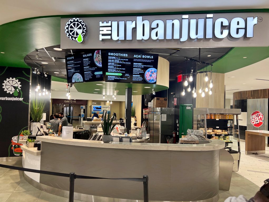 Healthy food options at Nashville Airport from The Urbanjuicer near gate C14.