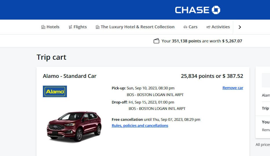 free rental car on Chase points for our trip to Maine