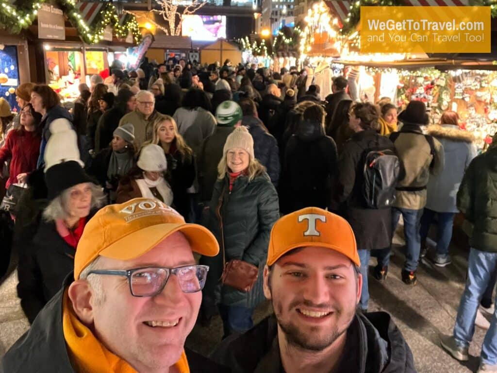 Ross and Trent and Sandra bundled up at the Chicago Christmas Market