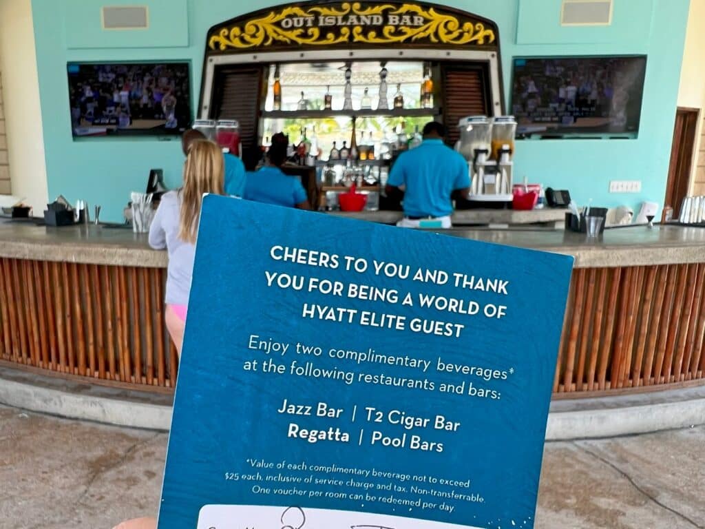 Coupon for free drinks at Out Island Bar at Baha Mar.