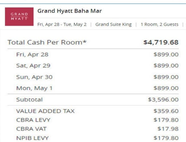 Screenshot of normal price of Grand Suite King at Grand Hyatt Baha Mar