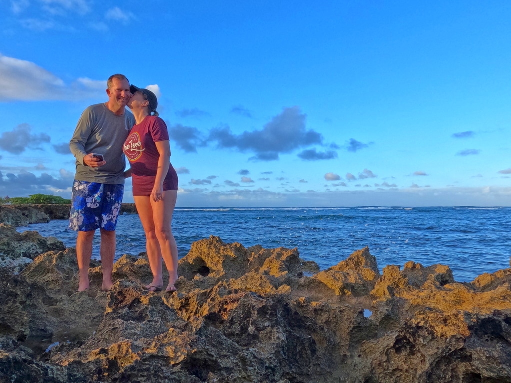 getting a kiss from Zuzu at Turtle Bay, North Shore, Oahu, Hawaii