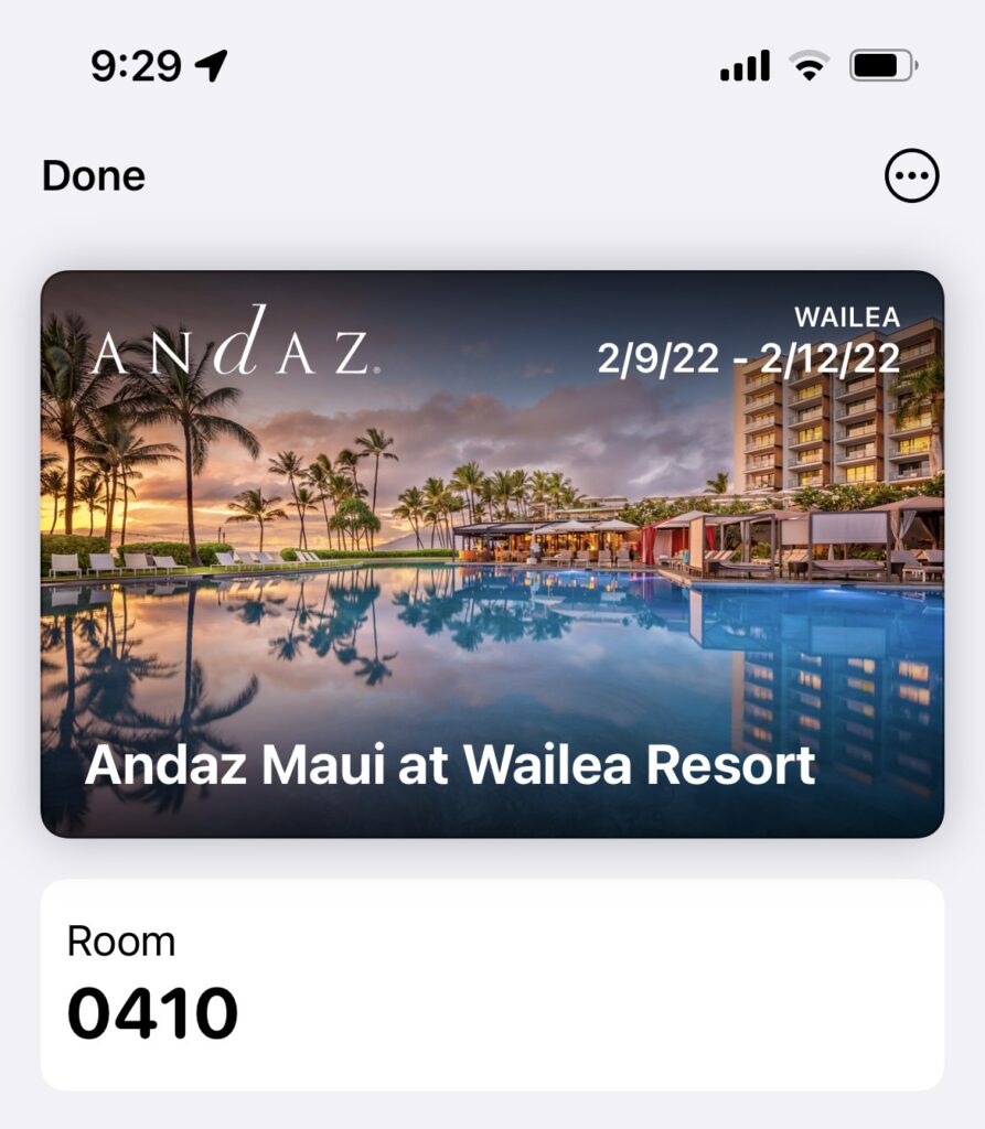 screenshot of digital wallet room key