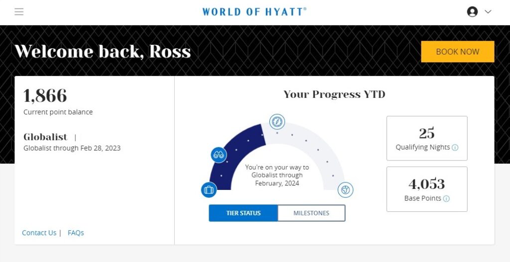 screenshot of World of Hyatt Globalist status