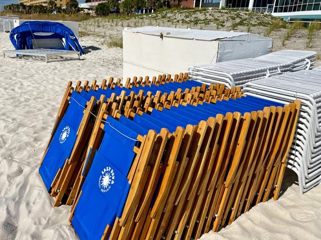 Beach chairs locked up tight.
