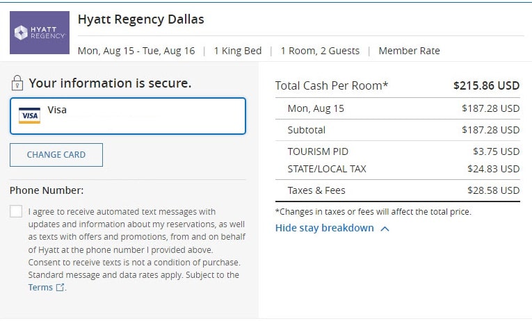 screenshot of price to book  Hyatt Regency Dallas