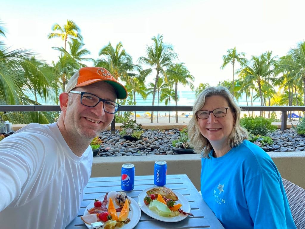 having breakfast overlooking Waikiki Beach
