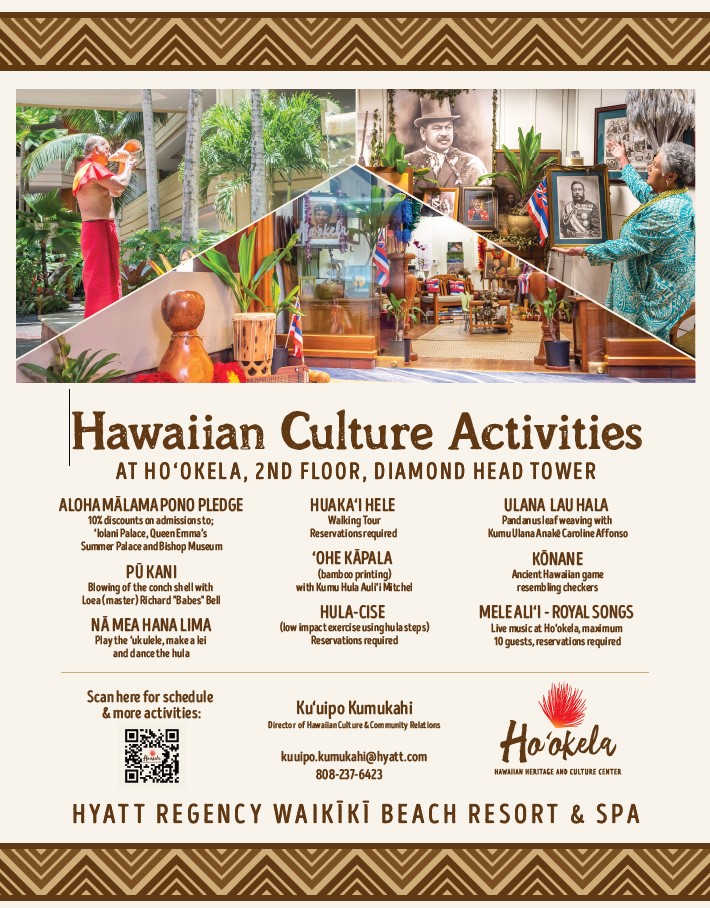 flyer for Hawaiian Culture activities at the Hyatt Regency Waikiki Beach Resort and Spa