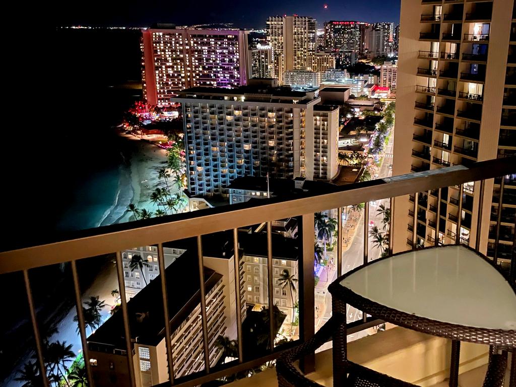 night view of Waikiki Beach from the 31st floor of the Hyatt Regency Waikiki Beach