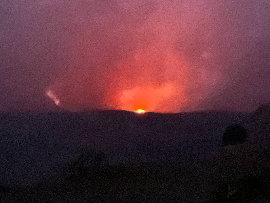 Lava glowing in the dark at Kilauea Volcano National Park on Big Island of Hawaii