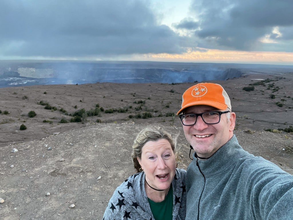Ross & Sandra shivering atop the Kilauea Volcano.