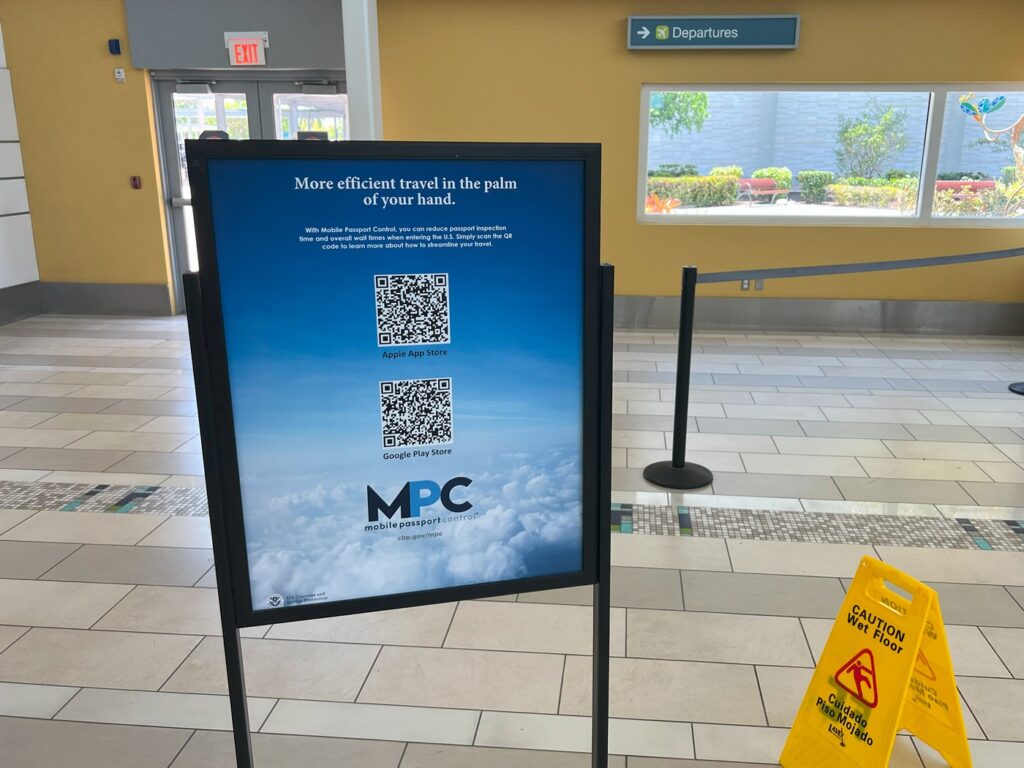 Mobile Passport Control sign at Nassau Airport