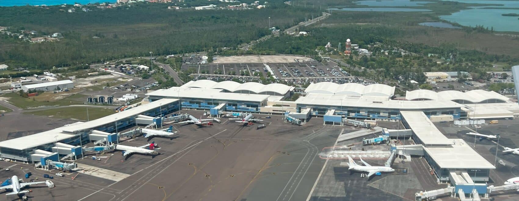 Aerial view of Nassau Bahamas Airport, NAS, LPIA