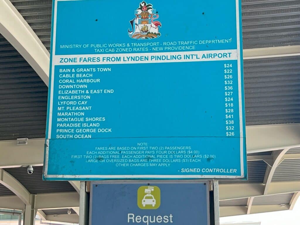 Incorrect Taxi fare sign at Nassau Airport