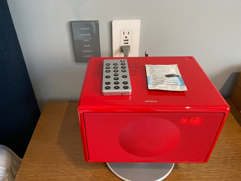 bright red bluetooth Geneva speaker at the Hyatt Andaz