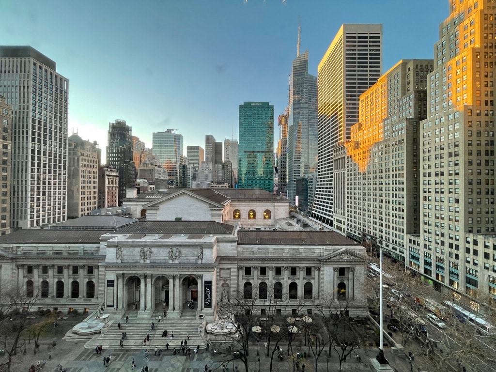 view of NYC Public Library and Bryant park area