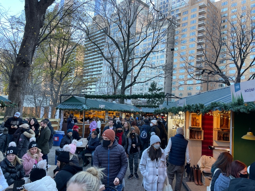 NYC Columbus Circle Crowded Christmas Shoppers