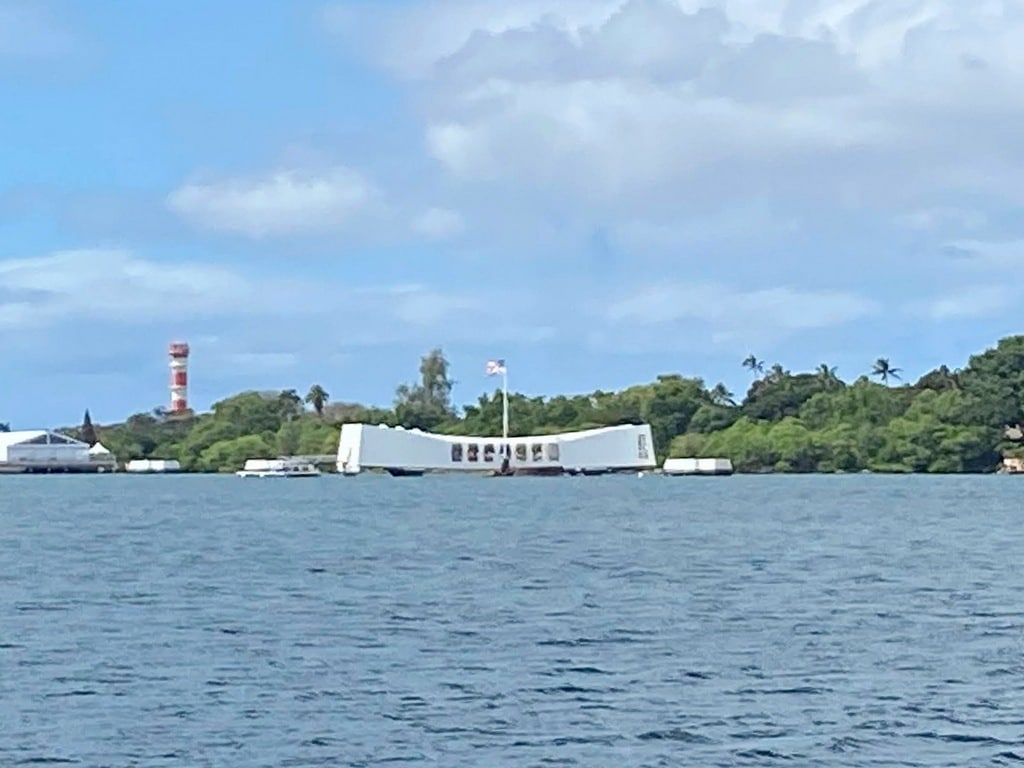 view of the USS Arizona Memorial at Pearl Harbor