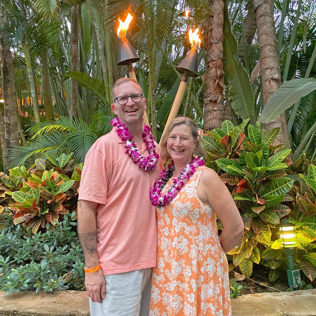 Ross and Zuzu a the PCC Luau with tiki torches