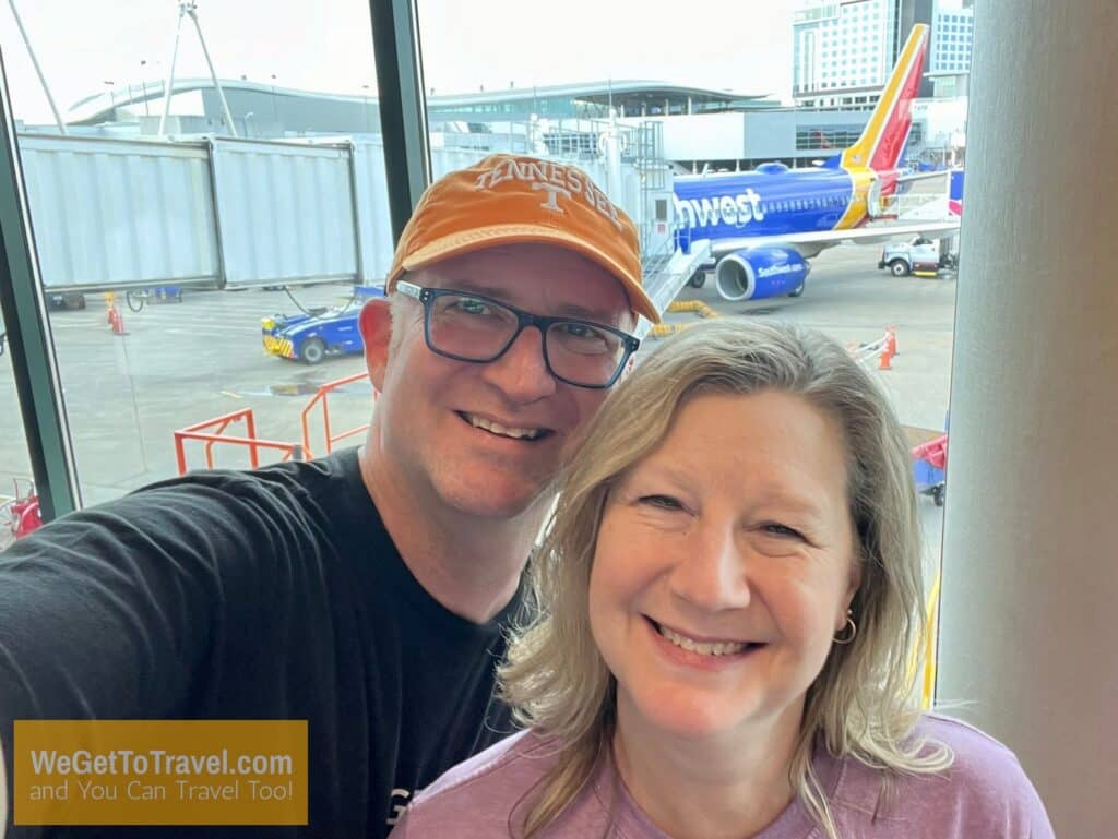 Ross and Zuzu with Southwest airplane at BNA Airport