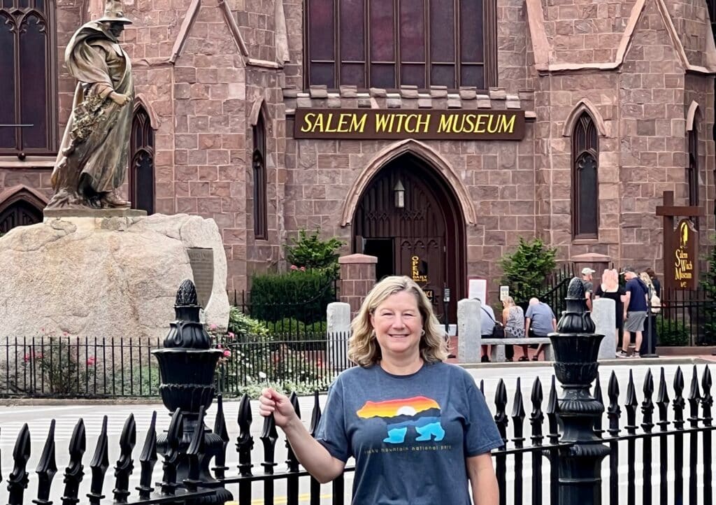 Zuzu in front of Salem Witch Museum