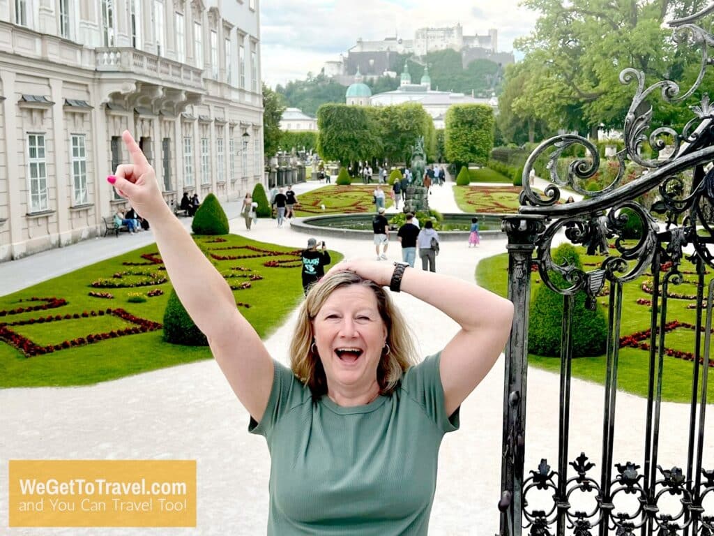 Zuzu recreating Julie Andres scene from Sound of Music on Musical Steps in Salzburg