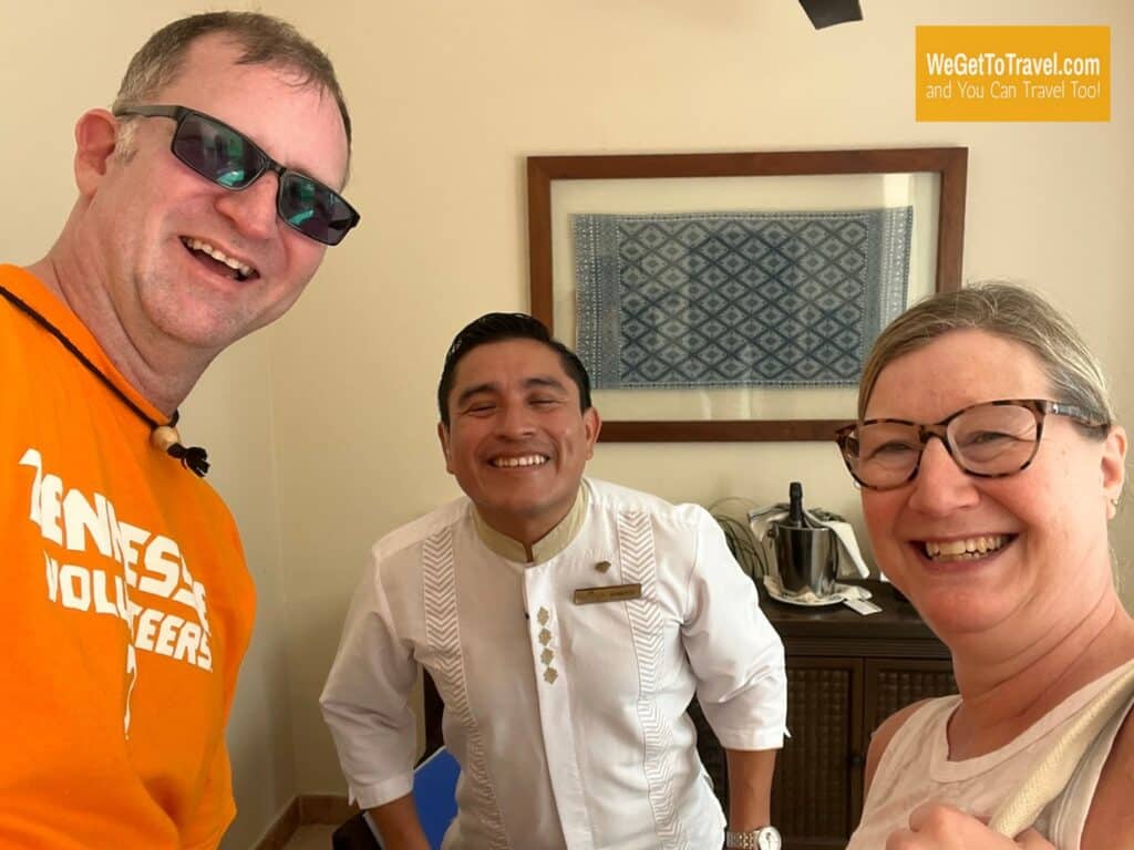 Ross and Zuzu with our wonderful butler Roberto at Maroma Beach All Inclusive