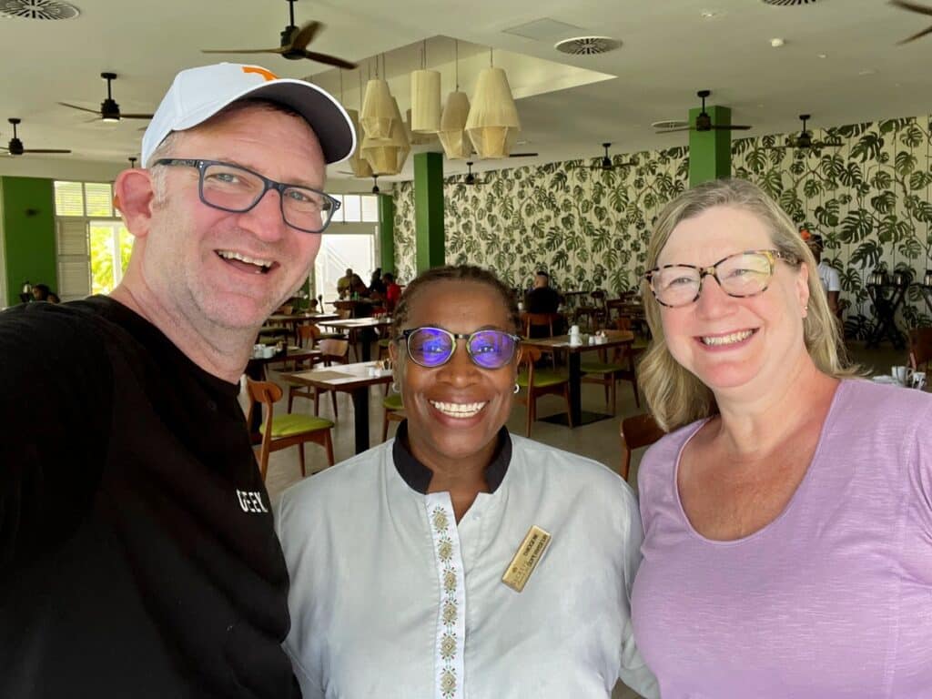 Ross, Sandra and Thiogene in the buffet at Secrets St Martin All Inclusive Resort