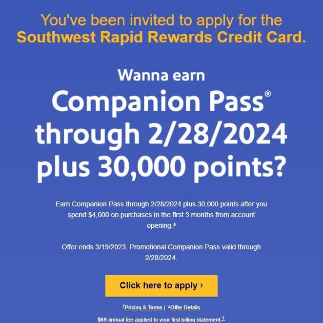 Southwest Companion Pass offer for Chase SWA Rapid Rewards Credit Card landing page
