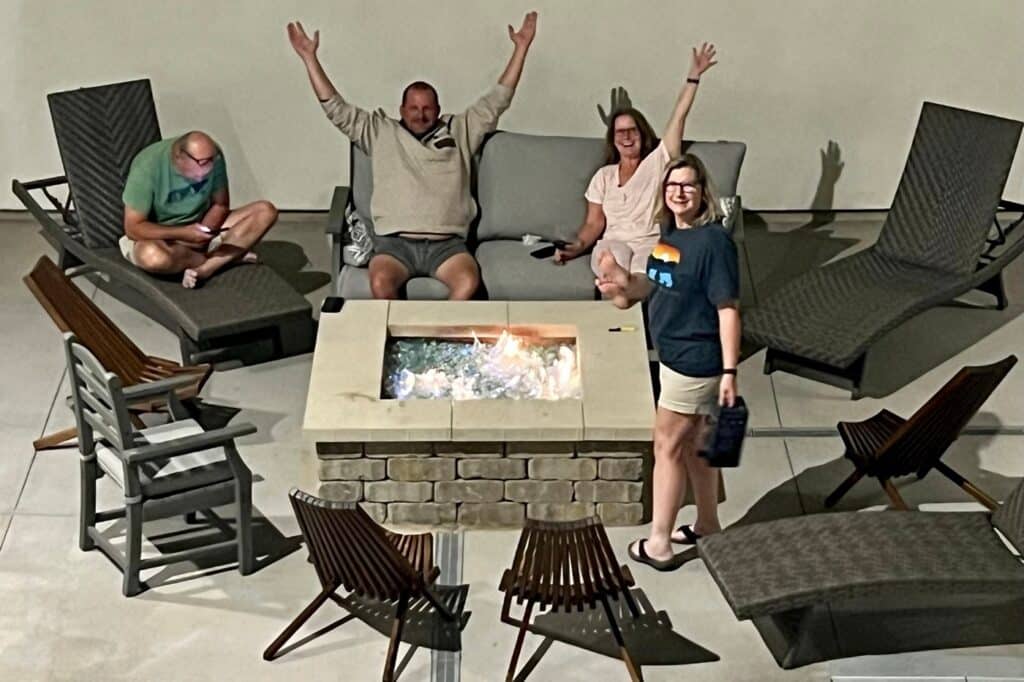Friends enjoying a firepit at our condo in Utah.