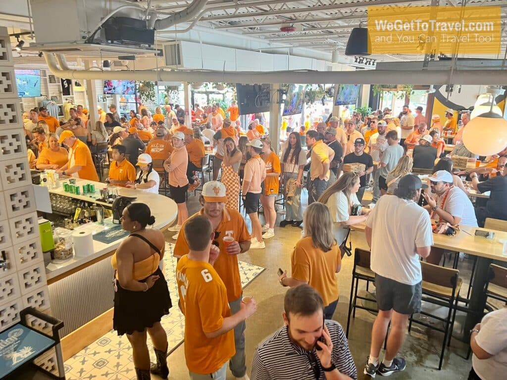 crowd of Tennessee fans at HopFly brewery tailgate in Charlotte