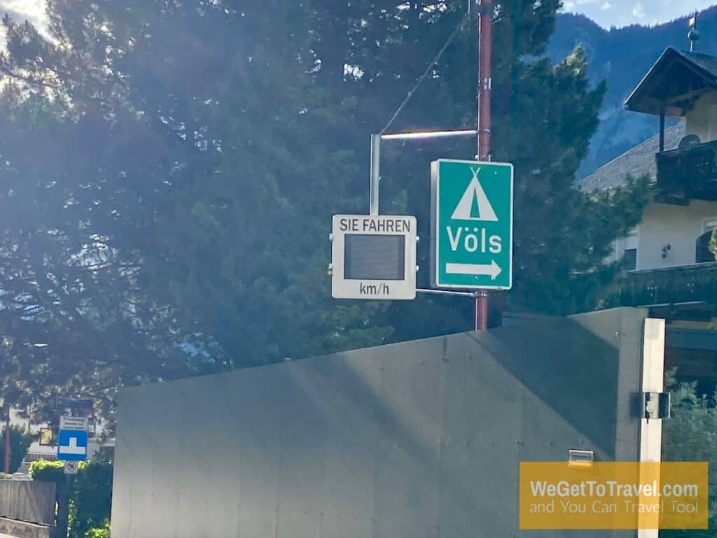 Sign towards camping in Völs Austria.